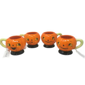 Johanna Parker Design Dolomite Set of 4 Jack O' Lantern Pumpkin Coffee Cups Mugs